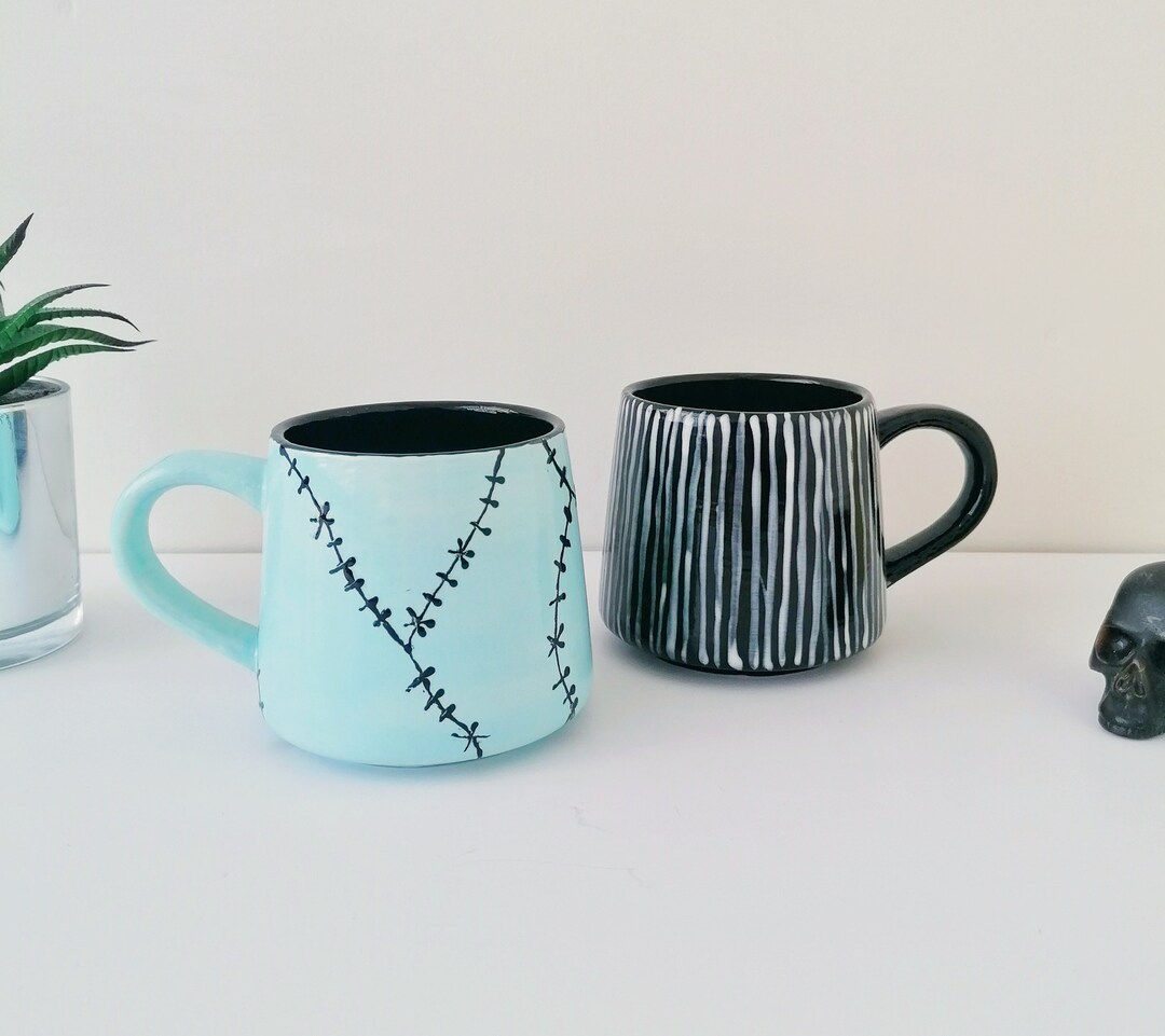 Stripes Stitches Mugs, Black White Striped, Zombie Stumpy Mugs ...