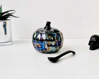 Oil Slick Pumpkin, Pumpkins Sugar Pot, Petrol Effect Lustre, Squash Harvest, Fall Autumn, Halloween Pots, Goth Tea, Gothic Kitchen Utensil