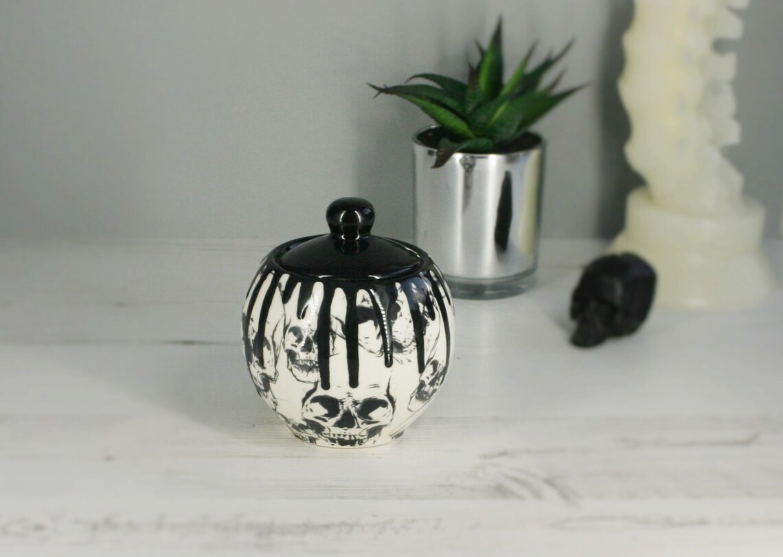 Skull Tea Set Gothic Ceramic Teaset Goth Cup Saucer Milk Etsy