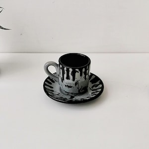 Grey Skull Espresso, Cute Cup and Saucer, Weird and Wonderful, Gothic Ceramic, Coffee Shot, Caffeine Addict, Xmas Gift, Halloween Present