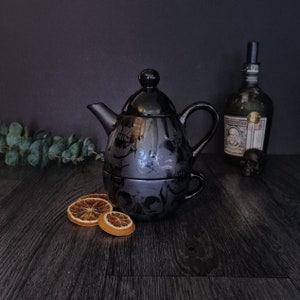 Matte Black Skull, Individual Tea Pot, Goth Unique Teapot, Black Caldron, Tea-Pot Skulls, Kettle Lover, Xmas Present Gift, Gothic Cauldron