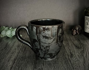 Matte Black Mug, Large Skulls Mugs, Gothic Cup, Tea Coffee Lover, Huge Cups, Christmas Goth Idea, Unique Gift Ceramic, Macabre Death Dark