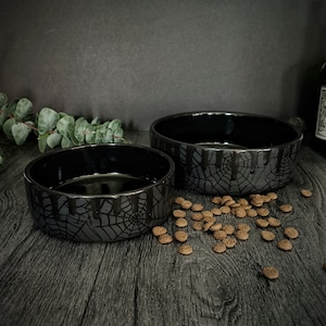 Matte Pet Bowl, Black Food Bowls, Spider Web Pets, Animal Feed, Dog Biscuits, Cat Water, Gothic Webs Ceramic, Goth Decorative Ceramics