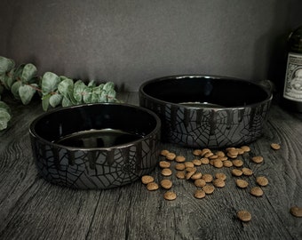 Matte Pet Bowl, Black Food Bowls, Spider Web Pets, Animal Feed, Dog Biscuits, Cat Water, Gothic Webs Ceramic, Goth Decorative Ceramics