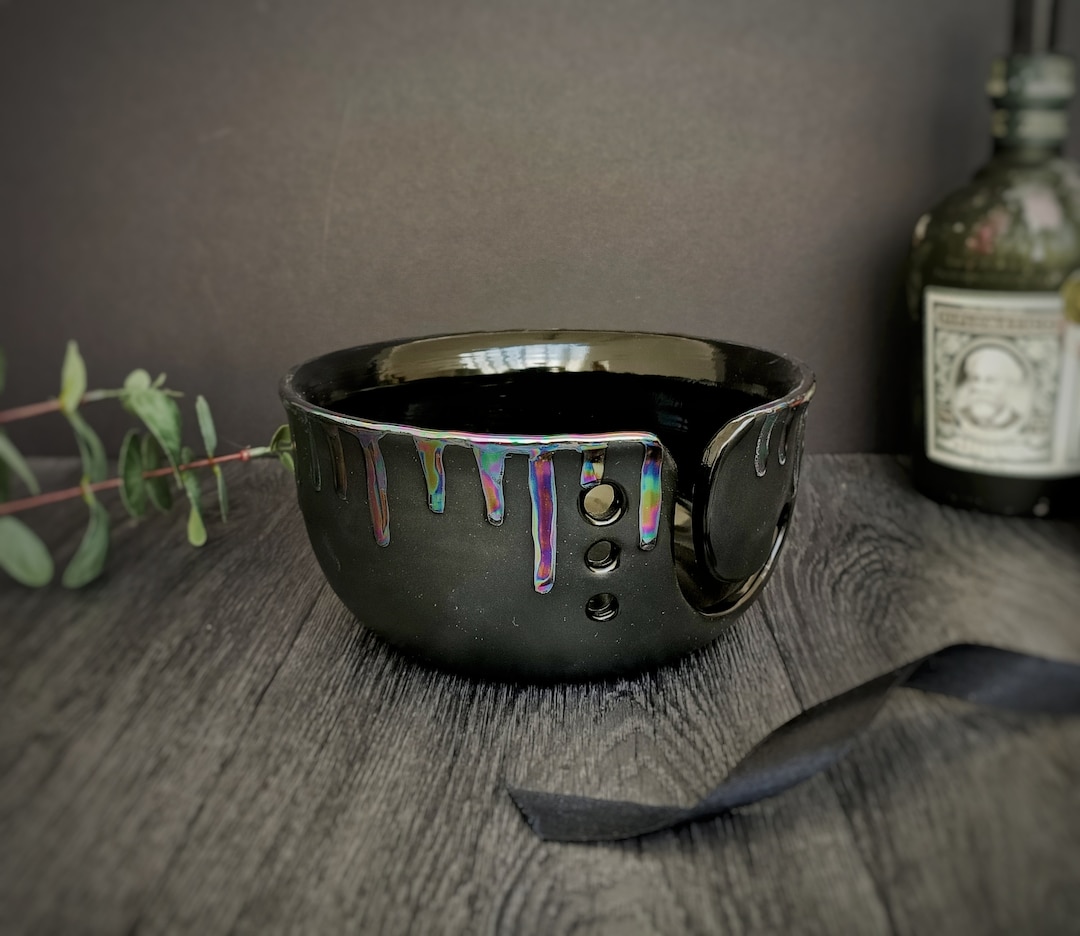 Pearlescent Drip Bowl, Oil Slick Yarn, Petrol Wool Bowls, Lustre