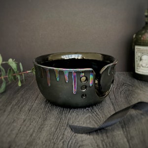 Pearlescent Drip Bowl, Oil Slick Yarn,  Petrol Wool Bowls, Lustre Knitting, Pastel Goth, Unique Crochet, Weird Wonderful, Alternative Sewing