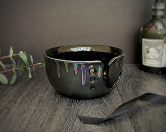 Pearlescent Drip Bowl, Oil Slick Yarn,  Petrol Wool Bowls, Lustre Knitting, Pastel Goth, Unique Crochet, Weird Wonderful, Alternative Sewing