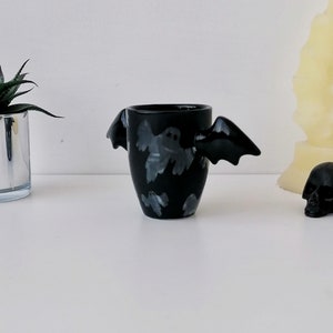 Ghost Bat Wing Mug, Matte Black Mugs, Unique Design, Hand Painted, Gothic Gift, Cute Winged Handle, Weird Goth Wonderful, Spooky, Halloween image 4