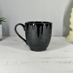 Matte Black Mug, Large Mugs, Gothic Cup, Tea Coffee Lover, Huge Cups, Christmas Goth Idea, Unique Gift Ceramic, Macabre Death Dark, Mega Mug
