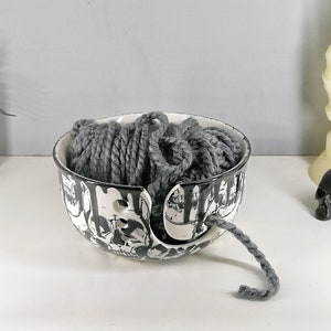 Skull Yarn Bowl, Macabre Wool Bowls, Gothic Knitting, Black White Goth, Crochet Skulls, Weird Wonderful, Alternative Sewing, Emo Punk Rock image 8