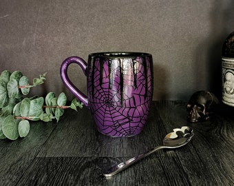 Purple Web Mug, Cobweb Gloss Drips, Spiderweb Ceramic, Unique cup, Gothic Mugs, Tea Gloss Cups, Luxury Coffee Mug, Goth Gift, Halloween
