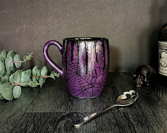 Purple Web Mug, Cobweb Gloss Drips, Spiderweb Ceramic, Unique cup, Gothic Mugs, Tea Gloss Cups, Luxury Coffee Mug, Goth Gift, Halloween