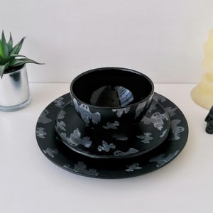 Ghost Dinner Set, Matte Black , Gothic Lunch, Alternative Plate, Goth Bowl, Hand Painted Ceramic, Unique Gift, Weird Wonderful, Spooky