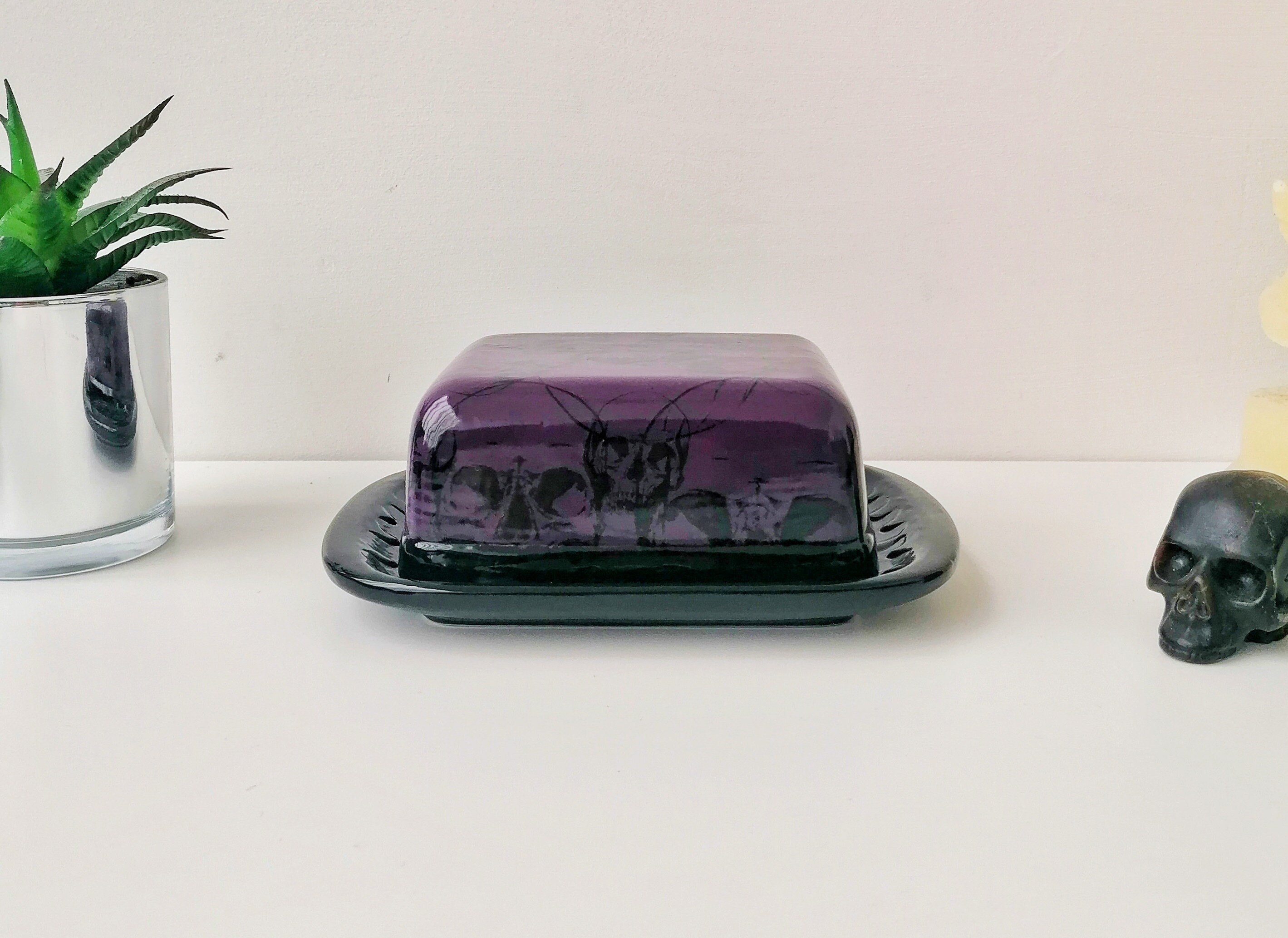 Purple Skull Butterdish Skulls Butter Dish Gothic Marge Etsy UK