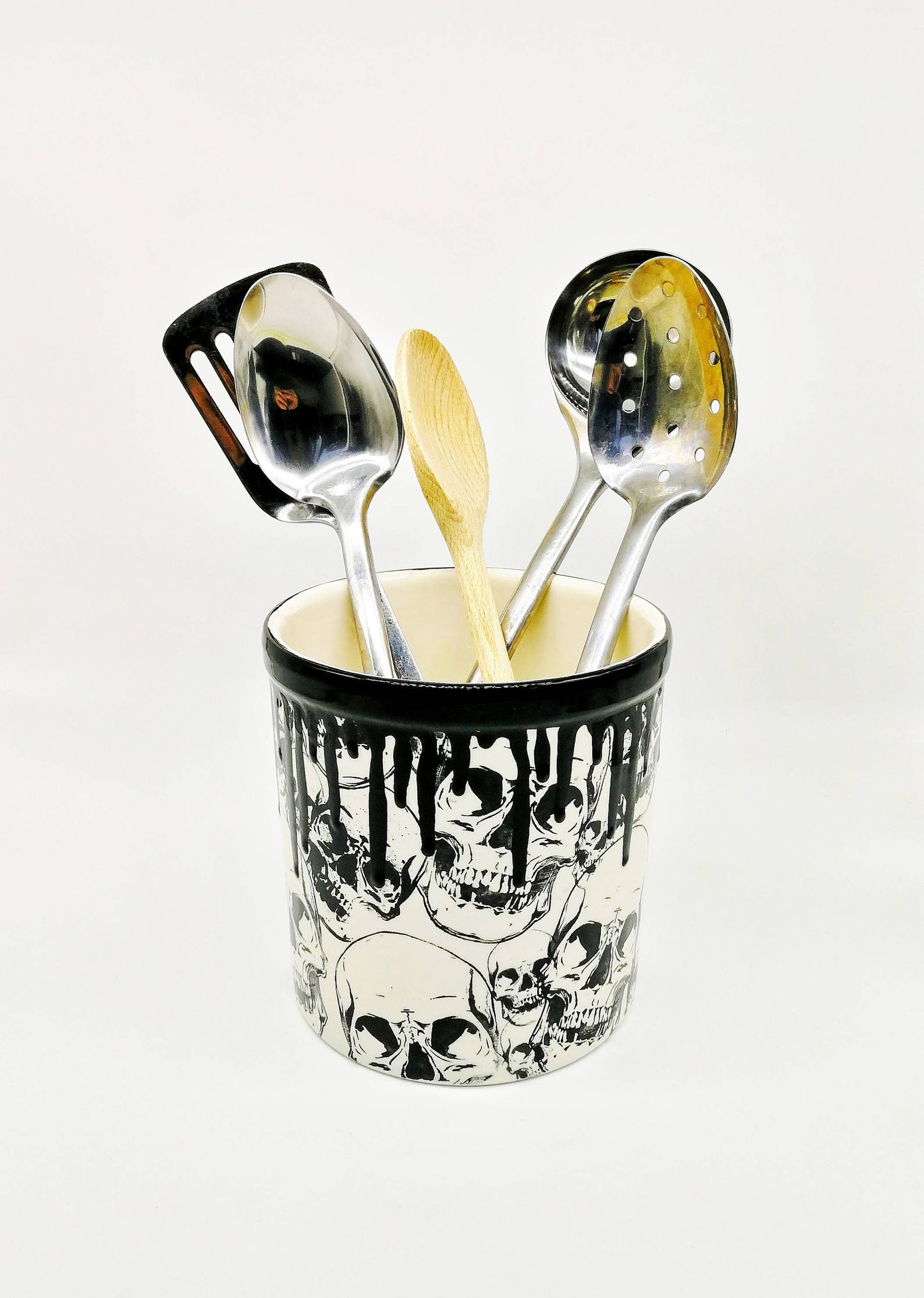Skull Utensil Holder Kitchen Pot Gothic Homeware Skulls Etsy UK