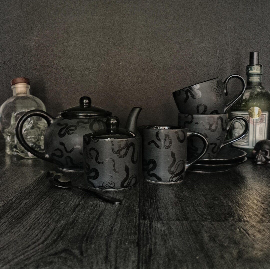 Black Snake Teaset, Matte Goth Set, Halloween Witch Sets, Macabre ...
