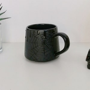 Matte Stumpy Mug, Webs Goth Mugs, Web Gothic Cup, Tea Coffee Lover, Spiderweb Black Cups, Christmas Idea, Unique Gift Ceramic, Macabre Dark