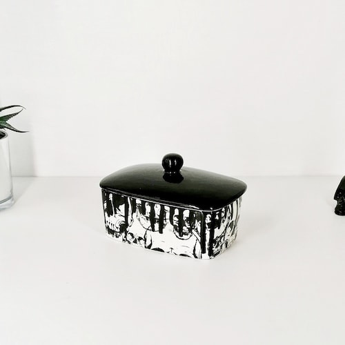 Skull Butter Dish Skulls Dome Plate Black and White Gothic Etsy