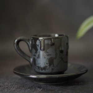 Black Skulls Espresso, Cute Cup and Saucer, Weird Wonderful, Macabre Gothic Ceramic, Coffee Shot, Caffeine Addict Gift, Halloween Present
