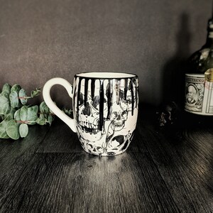 Skull Barrell Mug, Large Skulls Mugs, Gothic Cup, Tea Coffee Lover, Huge Cups, Christmas Goth Idea, Unique Gift Ceramic, Macabre Death Dark image 2