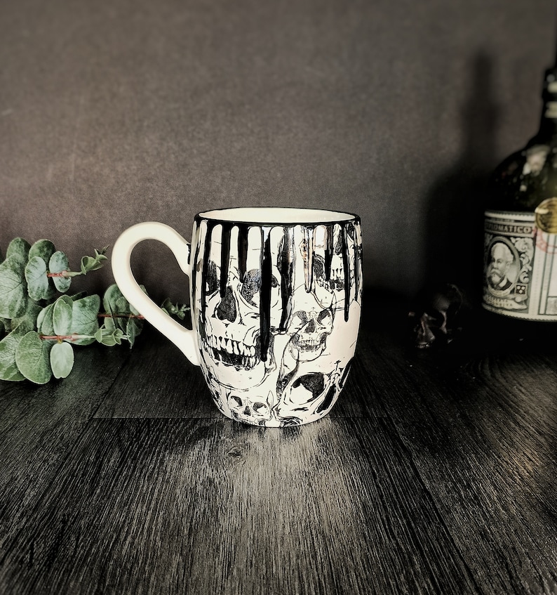 Skull Barrell Mug, Large Skulls Mugs, Gothic Cup, Tea Coffee Lover, Huge Cups, Christmas Goth Idea, Unique Gift Ceramic, Macabre Death Dark image 2