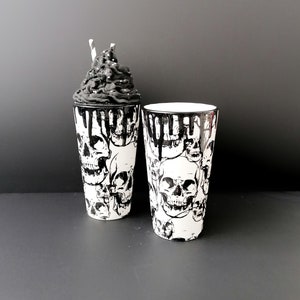 Skull Pattern Tumbler, Skeleton Mug, Goth Mugs, Gothic Gift, Tall Tea Cup, Coffee Drink Lover, Weird Wonderful Glass, Painted Spooky Ceramic