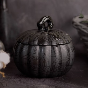 Barattolo di zucca gotico di Halloween, vaso in ceramica nera opaca