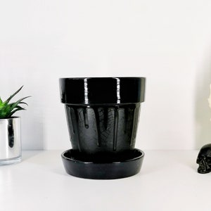 Matte Plant Pot, Black Web Pots, Gothic Flower Webs, Spiderweb Indoor Planter, Ceramic Gift, Weird Wonderful Tray, House Warming Present