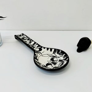 Skull Spoon Rest, Emo Skulls, Large Spoons Holder, Kitchen Utensil, Gothic Goth, Halloween Ceramic, Macabre Death Dark, Christmas Gift image 1