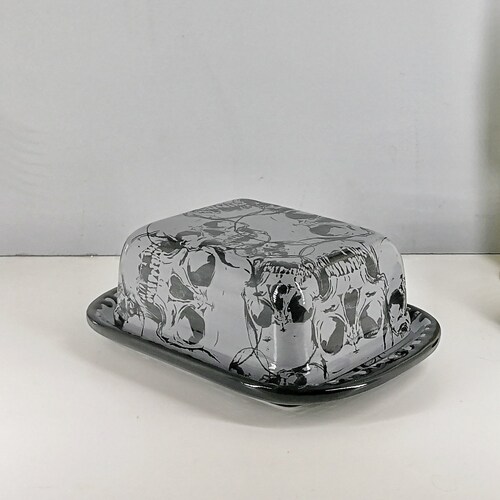 Skull Butter Dish Skulls Dome Plate Black and White Gothic Etsy