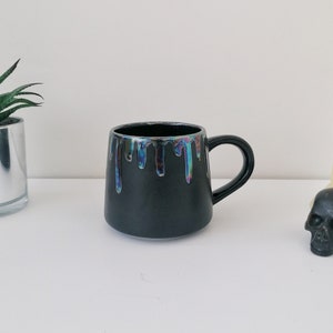 Lustre Stumpy Mug, Iridescent Goth Mugs, Petrol Effect Cup, Tea Coffee Lover, Gothic Cups, Unique Gift Ceramic, Holographic Hand Painted