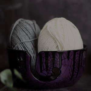 Purple Knitting Bowls, Web Yarn Bowl, Macabre Wool Bowls, Gothic Ceramic, Emo Goth, Crochet Spiderweb, Weird Wonderful, Alternative Sewing