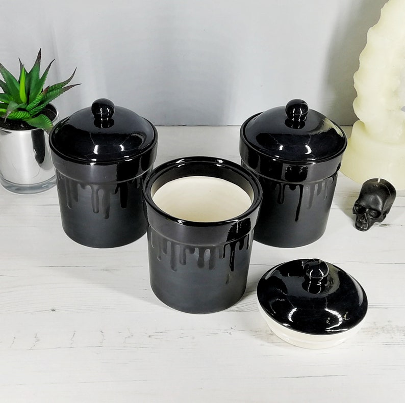 Matte Black, Storage Canisters, Plain or Skull, Tea Coffee Canister, Sugar Jars, Storage Pots, Ceramic Pot, Container, Kitchen, Gothic Goth image 5