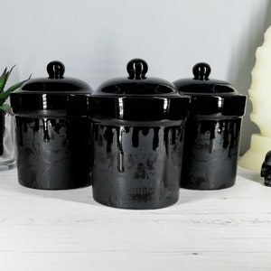 Matte Black, Storage Canisters, Plain or Skull, Tea Coffee Canister, Sugar Jars, Storage Pots, Ceramic Pot, Container, Kitchen, Gothic Goth