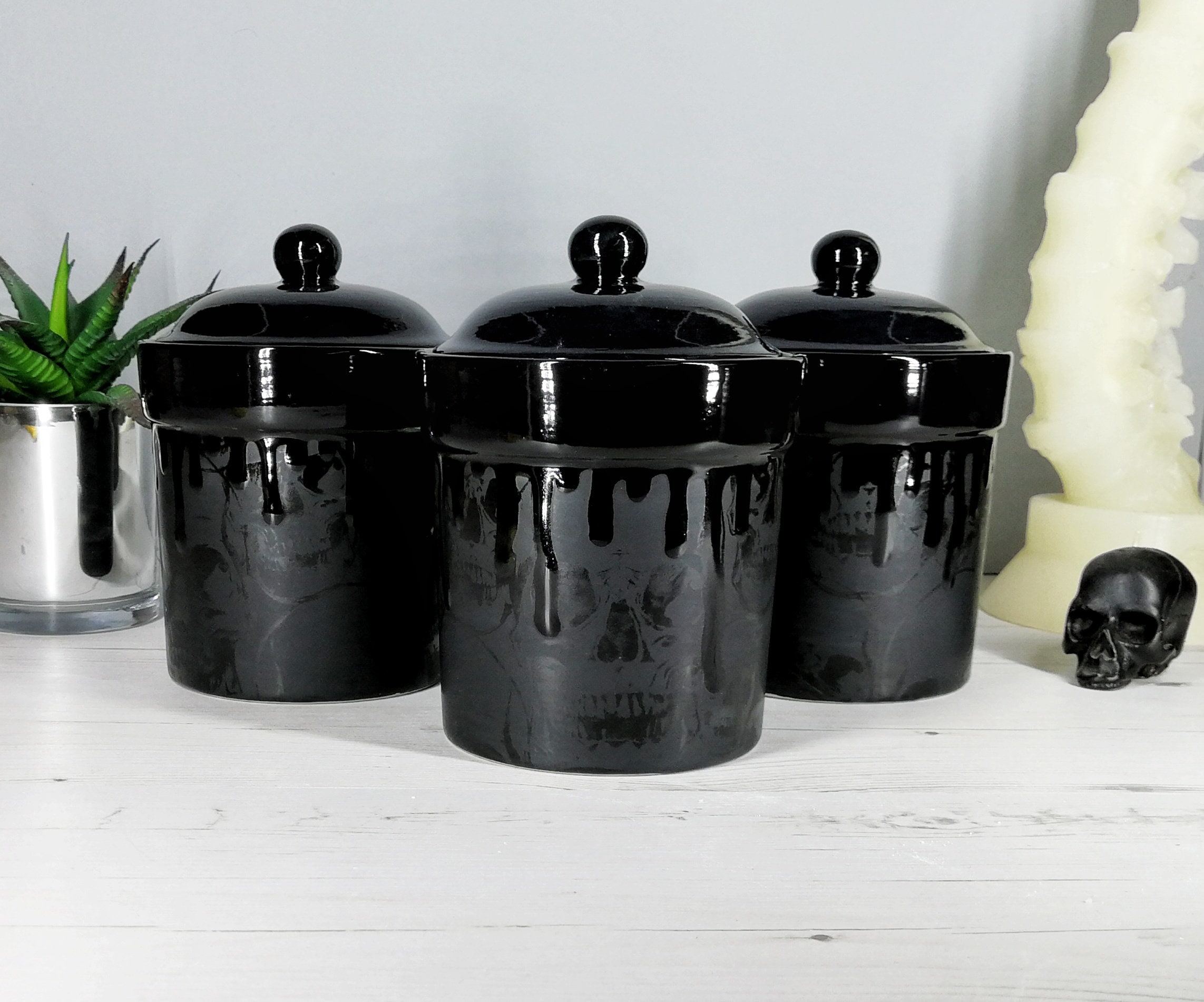 Matte Black Storage Canisters Plain or Skull Tea Coffee