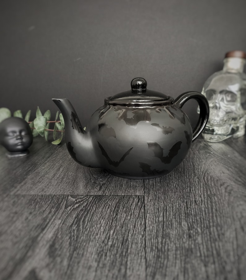 Bat Tea Set Matte Black Bats Goth Teaset Gothic Halloween Etsy UK