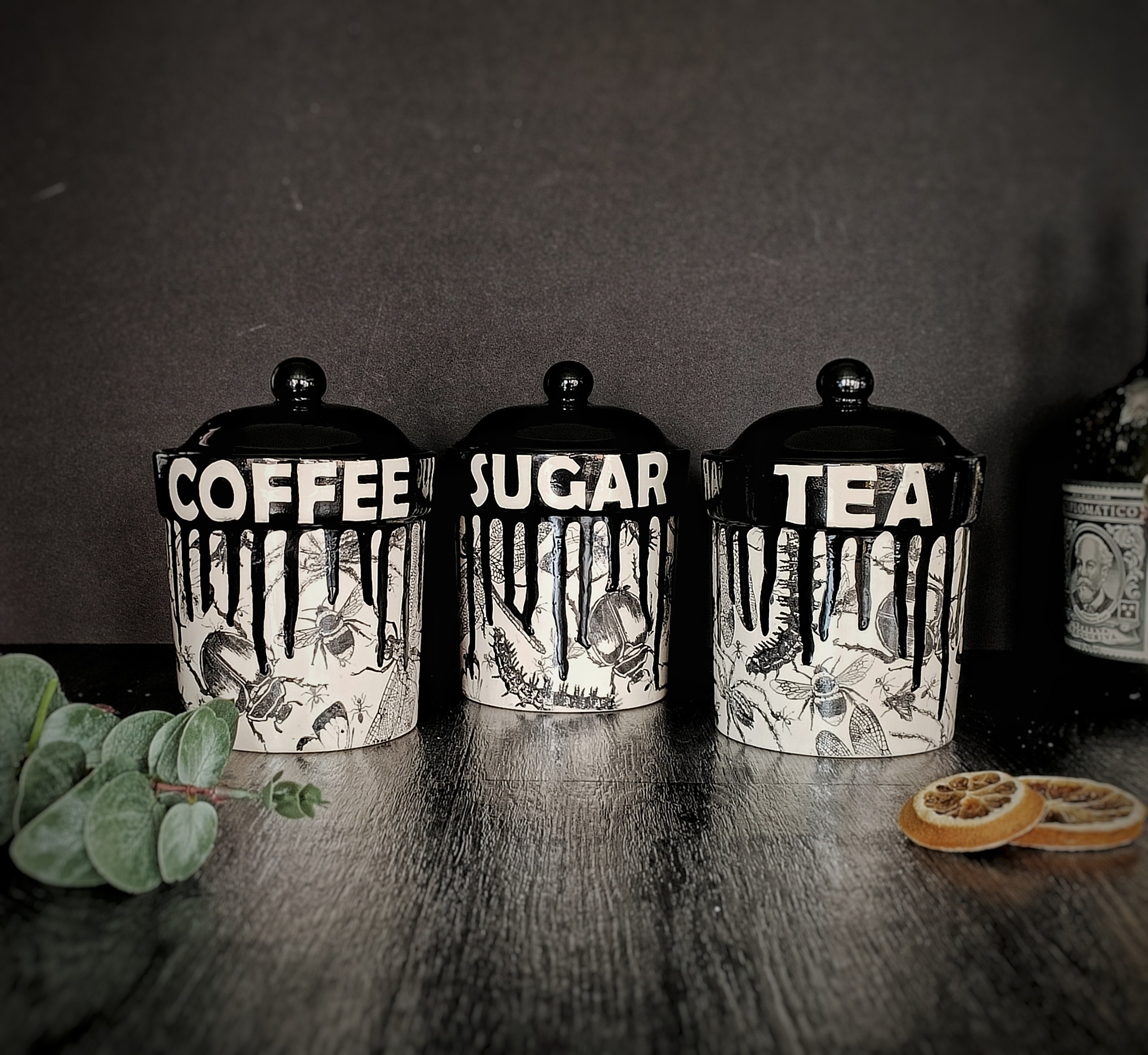 Skull Storage Canisters, Tea Coffee Canister, Sugar Jars, Storage Pots,  Ceramic Pot, Container, Kitchen Flour Pot, Hand Painted, Gothic Goth 