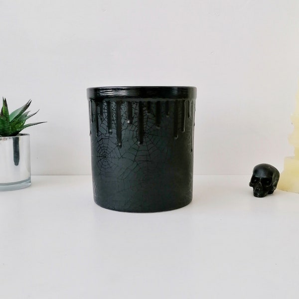 Matte Black Utensil, Gothic Web Holder, Kitchen Pot, Homeware Storage Pot, Hand Painted Ceramic, Weird and Wonderful, Unique Goth Utensils