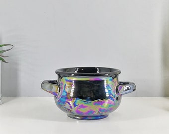 Black Pearlescent, Petrol affect, Cauldron Candle Bowl, Soup Bowls, Kitchenware, Oil Slick, Weird Wonderful, Pretty Lustre Glaze