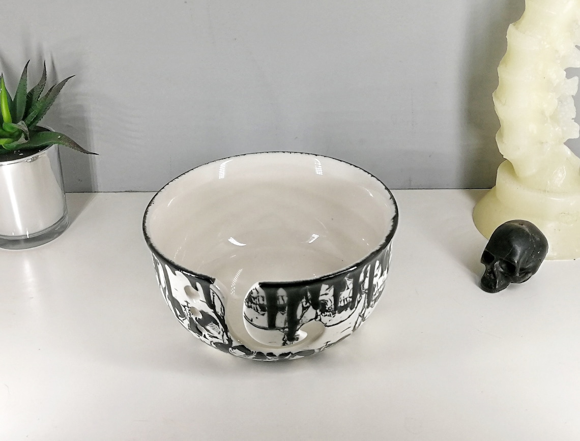Skull Yarn Bowl Macabre Wool Bowls Gothic Knitting Black Etsy