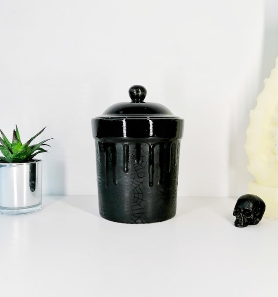 Matte Black Cookie Jar, Spiderweb Canister, Biscuit Barrel
