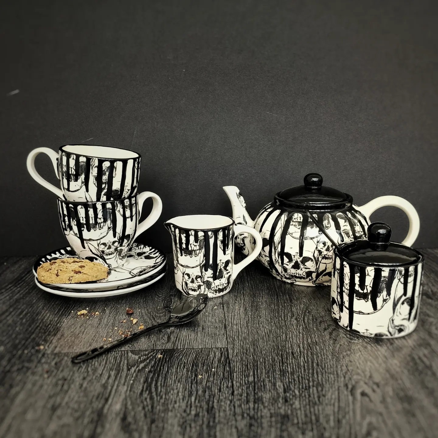 Cute Mushroom Cup Gothic Ceramic Tea Mug Set Black Glass Tea Cup With Infuser An