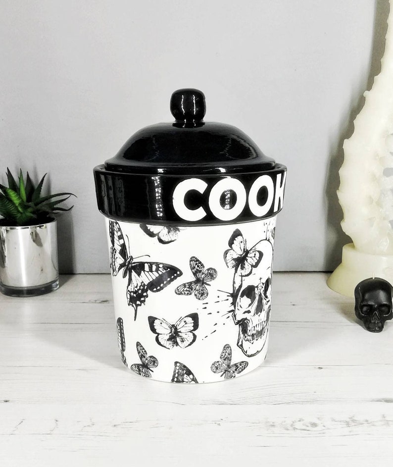 Skull & Butterfly Cookie Jar Skulls Biscuit Barrel Kitchen Etsy