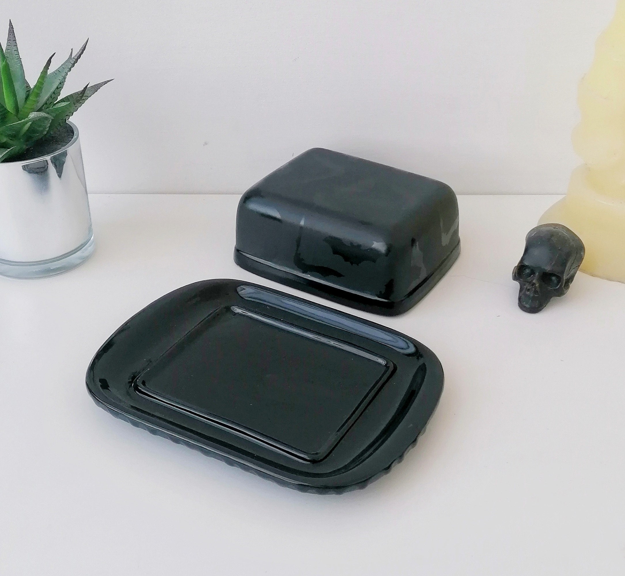 Bat Butter Dish, Bats Dome Plate, Matte Black, Gothic Gift, Creepy ...
