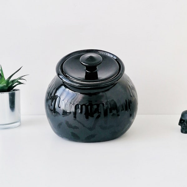 Matte Bat Storage, Bats Biscuit Barrel, Kitchen Storage Canister, Cupboard Flour Pots, Gothic Ceramic Cookie, Goth Oat Weird, Matte Black
