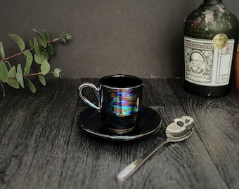 Rainbow Espresso, Petrol Effect, Oil Slick Drink, Cute Cup Saucer, Weird Wonderful, Coffee Shot, Caffeine Addict Gift, Iridescent Present