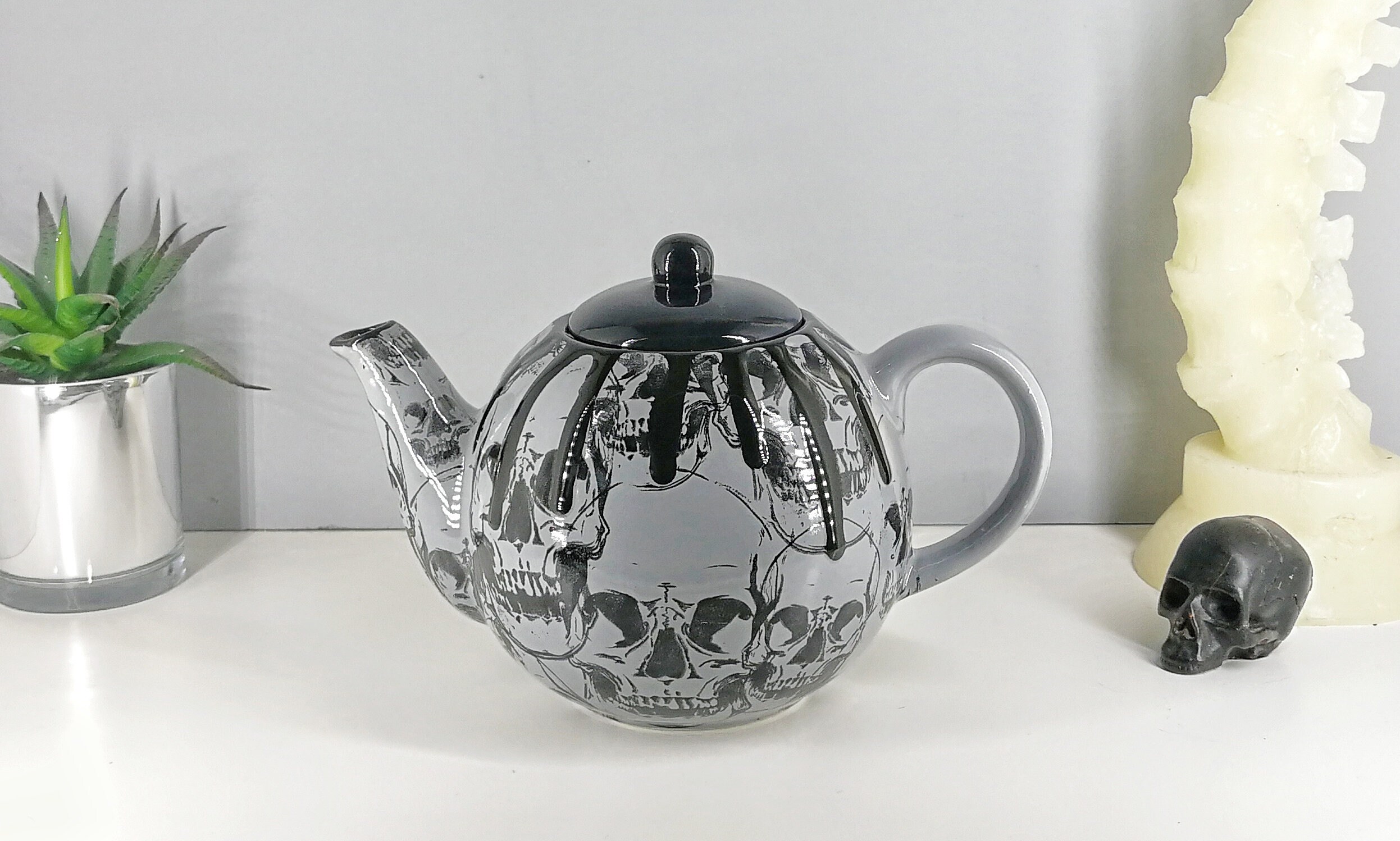 Grey Skull Teapot Skulls Tea Kettle Goth Ceramic Pot Etsy