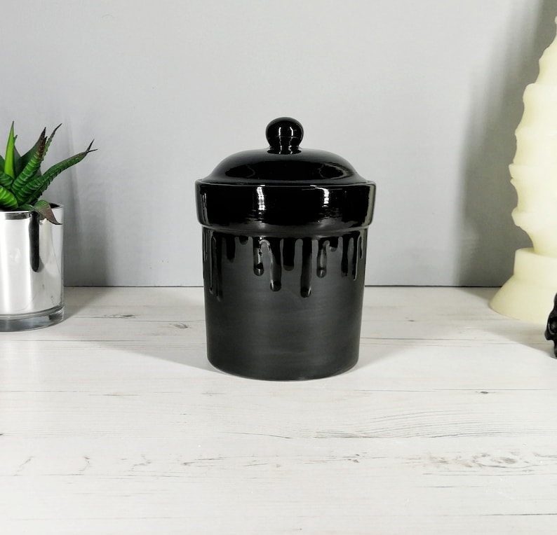 Matte Black, Storage Canisters, Plain or Skull, Tea Coffee Canister, Sugar Jars, Storage Pots, Ceramic Pot, Container, Kitchen, Gothic Goth image 3