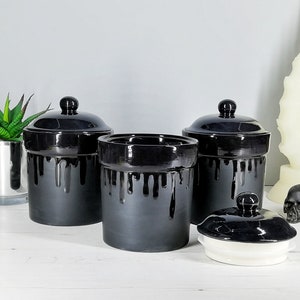 Matte Black, Storage Canisters, Plain or Skull, Tea Coffee Canister, Sugar Jars, Storage Pots, Ceramic Pot, Container, Kitchen, Gothic Goth image 9