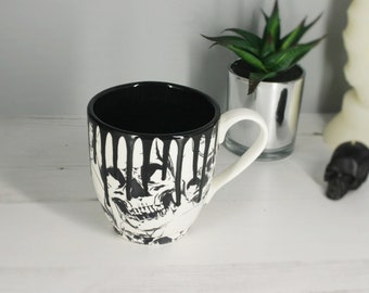 Skull Mega Mug, Large Skulls Mugs, Gothic Cup, Tea Coffee Lover, Huge Cups, Christmas Goth Idea, Unique Gift Ceramic, Macabre Death Dark